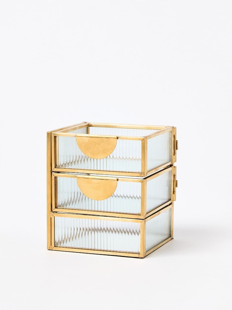 Oliver Bonas Gold Glass Swivel Tiered Jewellery Box - Image 2 of 4