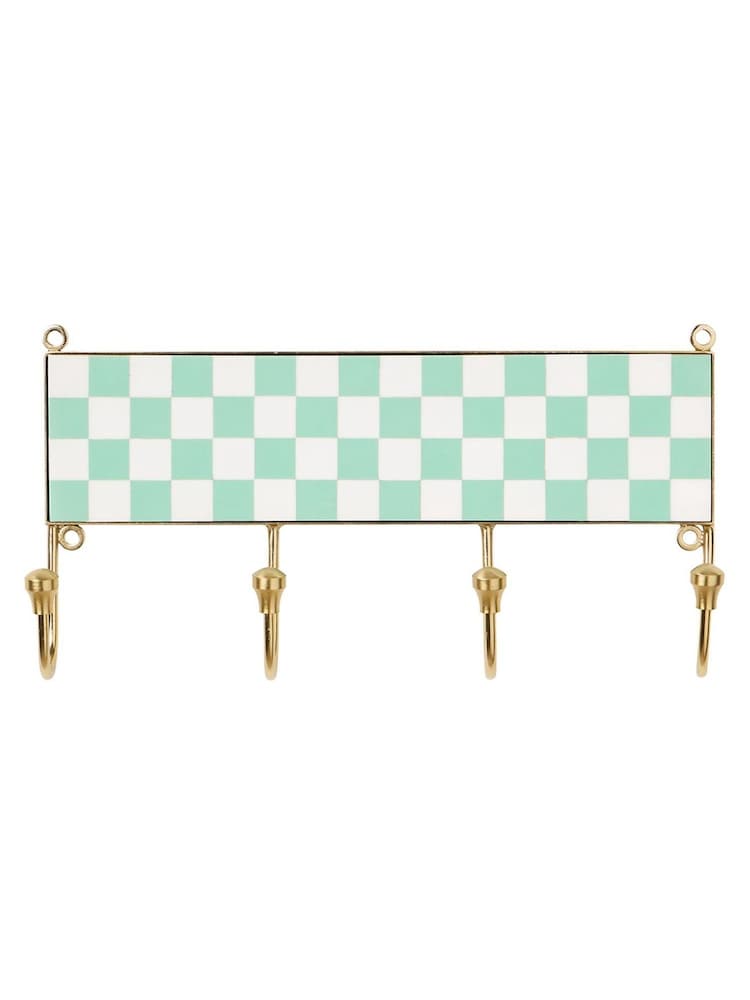 Oliver Bonas Green Chequerboard Resin Multi Wall Storage Hook - Image 2 of 4