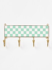 Oliver Bonas Green Chequerboard Resin Multi Wall Storage Hook - Image 4 of 4