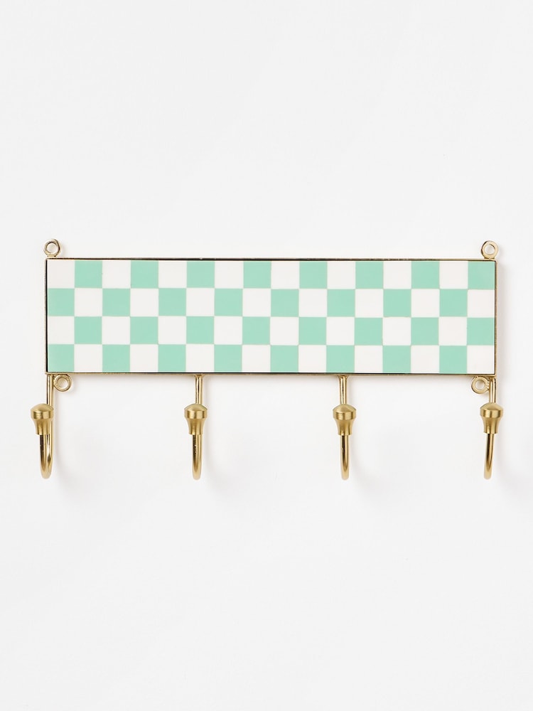 Oliver Bonas Green Chequerboard Resin Multi Wall Storage Hook - Image 4 of 4