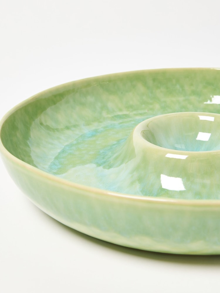 Oliver Bonas Green Kela Ceramic Chip & Dip Serving Bowl - Image 4 of 4