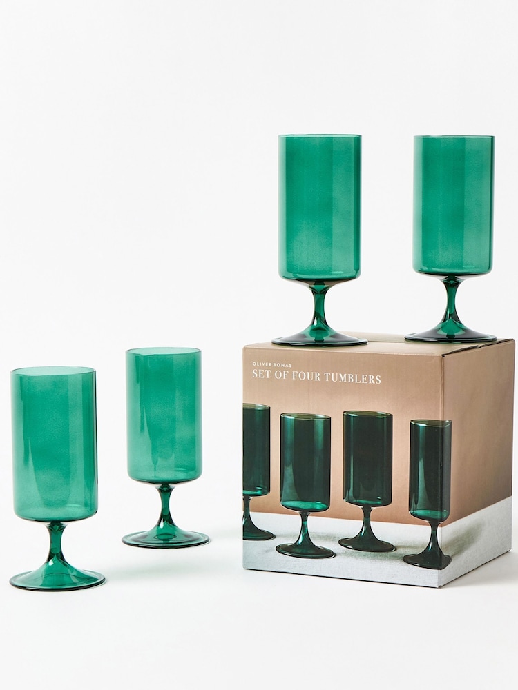 Oliver Bonas Set of 4 Green Bibi Glass Tumblers - Image 2 of 4