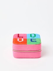 Oliver Bonas Square Love Embroidered Patchwork Square Jewellery Box - Image 1 of 4