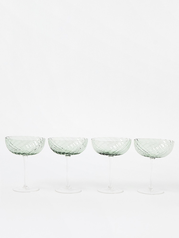 Oliver Bonas Green Elena Swirl Champagne Saucers Set of Four - Image 2 of 4