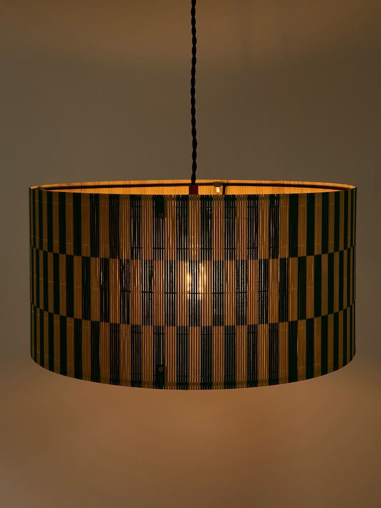 Oliver Bonas Printed Ena Chequerboard Bamboo Drum Lamp Shade - Image 2 of 4