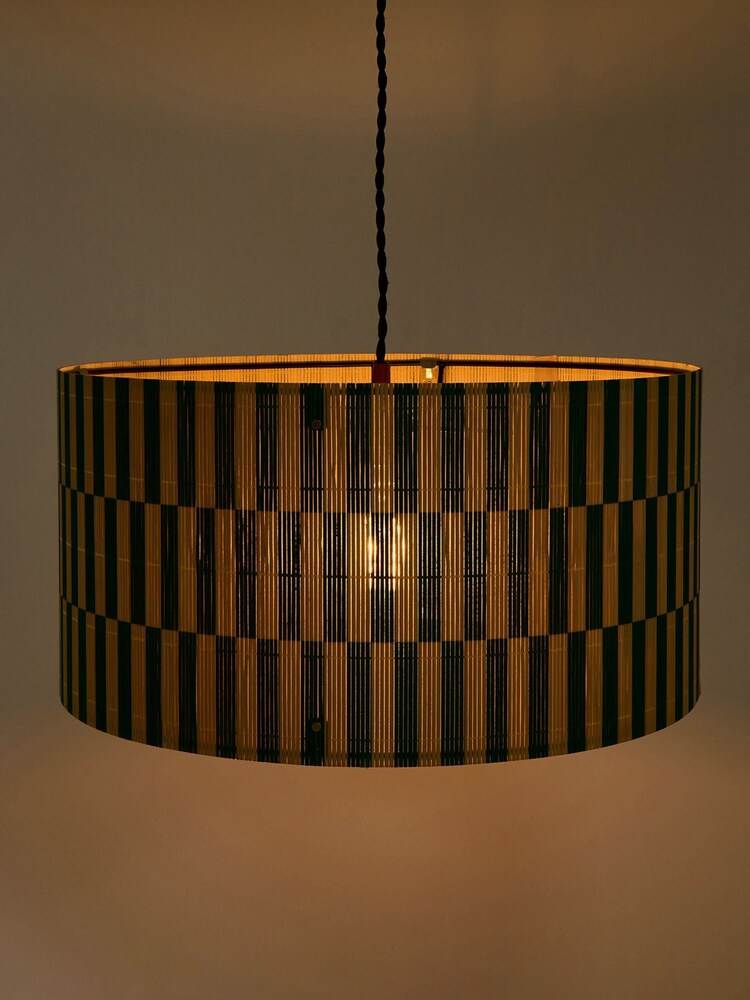 Oliver Bonas Printed Ena Chequerboard Bamboo Drum Lamp Shade - Image 2 of 4 Oliver Bonas Printed Ena Chequerboard Bamboo Drum Lamp Shade - Image 2 of 4