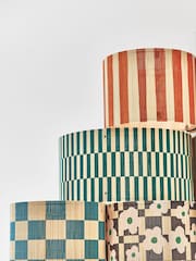 Oliver Bonas Printed Ena Chequerboard Bamboo Drum Lamp Shade - Image 4 of 4