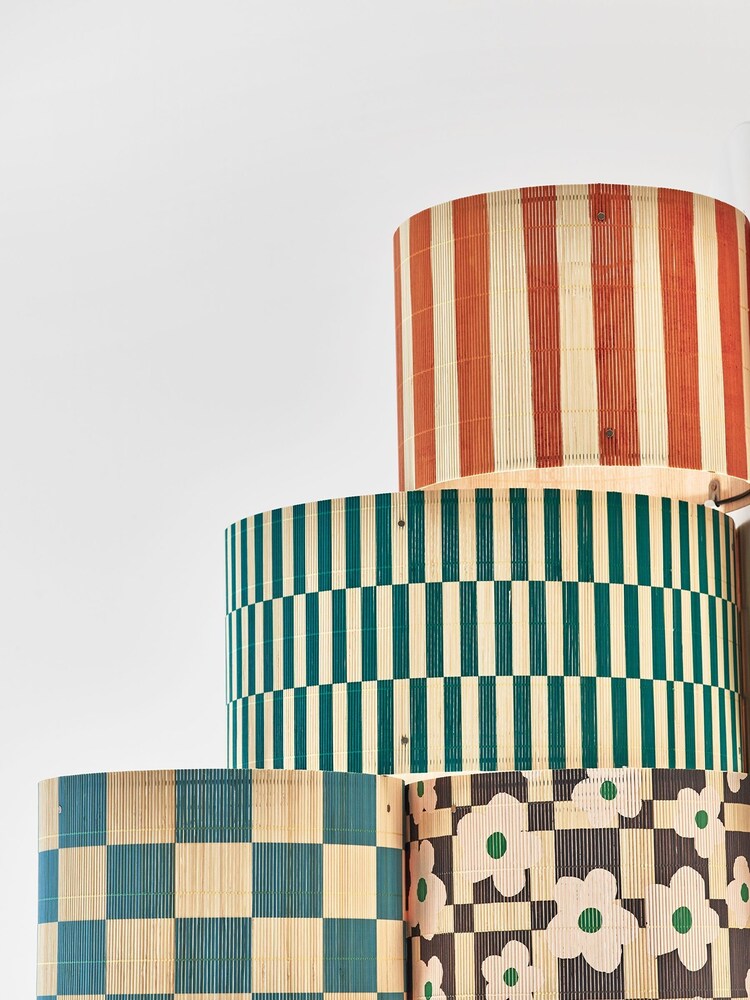 Oliver Bonas Printed Ena Chequerboard Bamboo Drum Lamp Shade - Image 4 of 4 Oliver Bonas Printed Ena Chequerboard Bamboo Drum Lamp Shade - Image 4 of 4