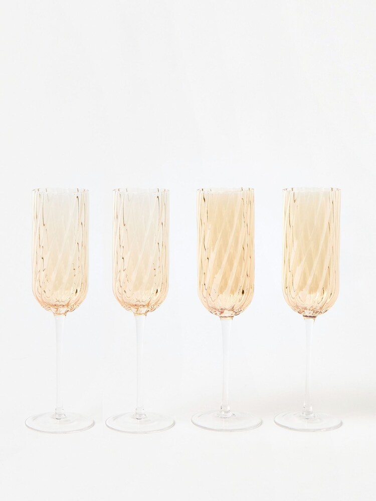 Oliver Bonas Set of 4 Lustre Elena Swirl Champagne Flutes - Image 2 of 4