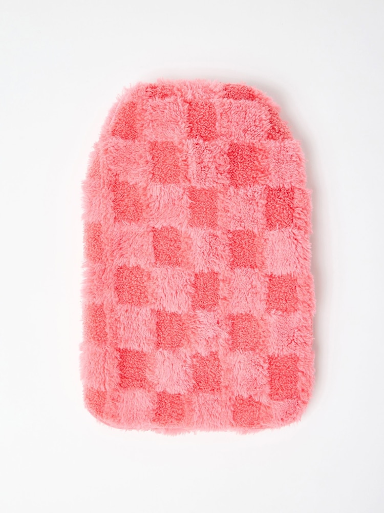 Oliver Bonas Pink Chequerboard Faux Fur Hot Water Bottle - Image 1 of 4 Oliver Bonas Pink Chequerboard Faux Fur Hot Water Bottle - Image 1 of 4