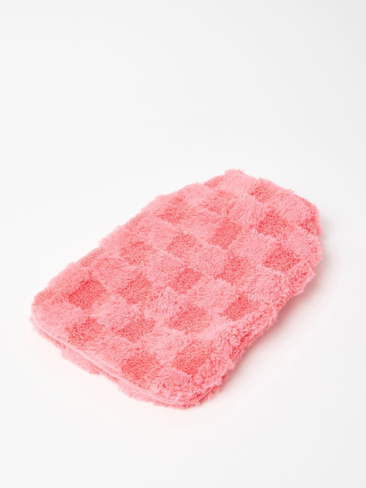 Oliver Bonas Pink Chequerboard Faux Fur Hot Water Bottle - Image 2 of 4 Oliver Bonas Pink Chequerboard Faux Fur Hot Water Bottle - Image 2 of 4