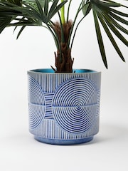 Oliver Bonas Blue Cerchio Embossed Ceramic Plant Pot Extra Large - Image 1 of 4