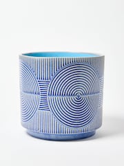 Oliver Bonas Blue Cerchio Embossed Ceramic Plant Pot Extra Large - Image 2 of 4