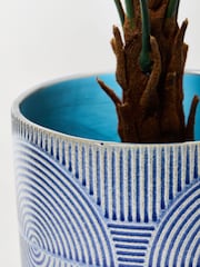 Oliver Bonas Blue Cerchio Embossed Ceramic Plant Pot Extra Large - Image 3 of 4