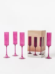Oliver Bonas Set of 4 Pink Bibi Glass Champagne Flutes - Image 2 of 4