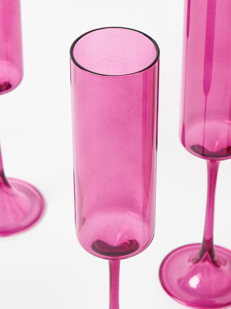 Oliver Bonas Set of 4 Pink Bibi Glass Champagne Flutes - Image 4 of 4
