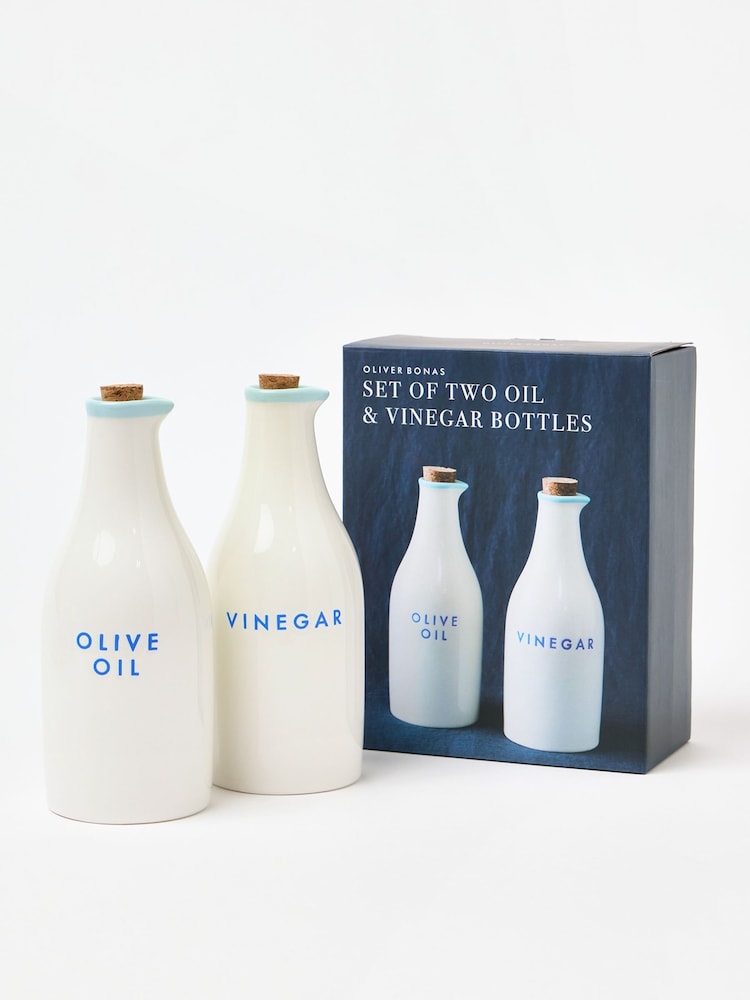 Oliver Bonas Multi Ceramic Olive Oil & Vinegar Bottles Set of 2 - Image 2 of 4