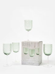 Oliver Bonas Green Elena Swirl Glass Wine Glasses Set of 4 - Image 1 of 4