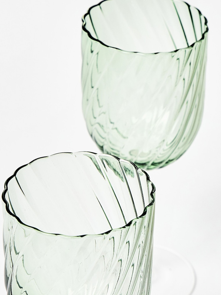 Oliver Bonas Green Elena Swirl Glass Wine Glasses Set of 4 - Image 2 of 4