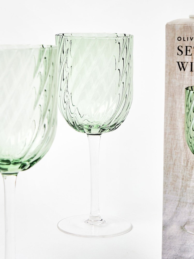 Oliver Bonas Green Elena Swirl Glass Wine Glasses Set of 4 - Image 4 of 4