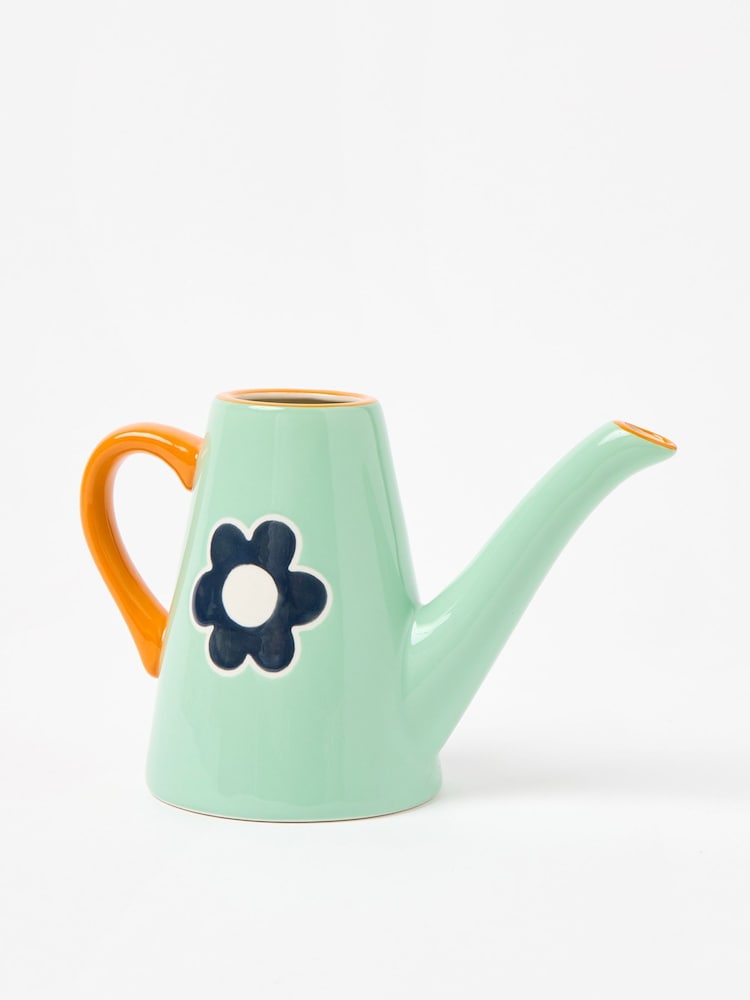 Oliver Bonas Green Daisy Ceramic Garden Watering Can - Image 1 of 4
