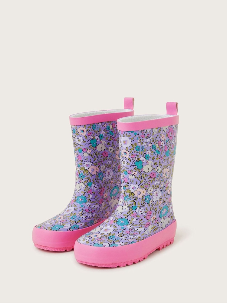 Monsoon Pink Floral Bunny Print Wellies - Image 1 of 4