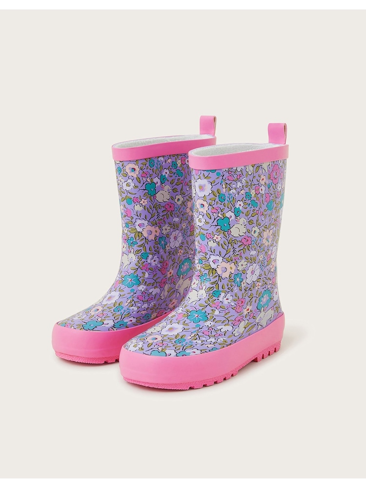 Monsoon Pink Floral Bunny Print Wellies - Image 2 of 4