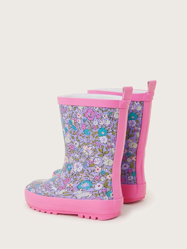 Monsoon Pink Floral Bunny Print Wellies - Image 4 of 4