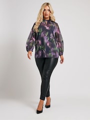 Yours Curve Blue/Purple London Keyhole Crochet Trim Blouse - Image 2 of 5