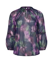 Yours Curve Blue/Purple London Keyhole Crochet Trim Blouse - Image 5 of 5
