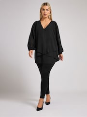 Yours Curve Black London Bellow Long Sleeve Layered Blouse - Image 2 of 6
