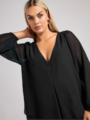 Yours Curve Black London Bellow Long Sleeve Layered Blouse - Image 4 of 6