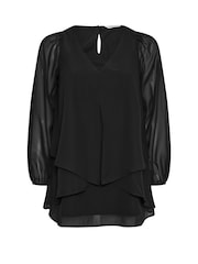 Yours Curve Black London Bellow Long Sleeve Layered Blouse - Image 6 of 6