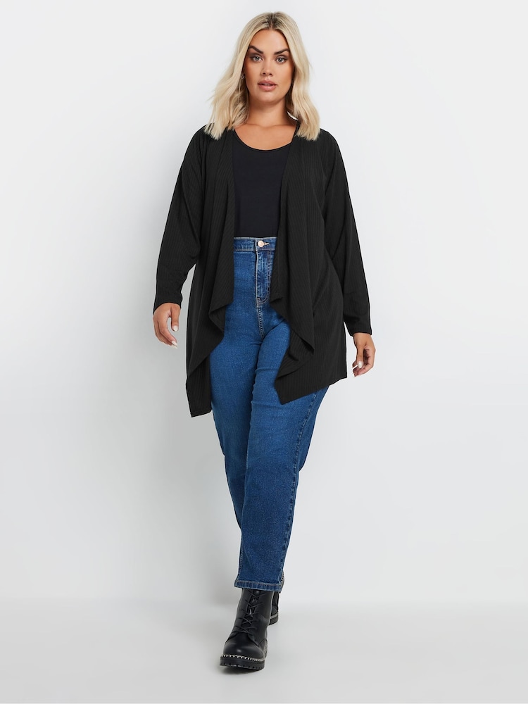 Yours Curve Black Waterfall Cardigan - Image 2 of 5