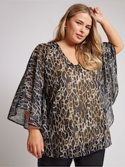 Yours Curve Black London Metallic Cape Sleeve Top - Image 2 of 6