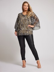 Yours Curve Black London Metallic Cape Sleeve Top - Image 3 of 6