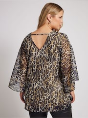 Yours Curve Black London Metallic Cape Sleeve Top - Image 4 of 6