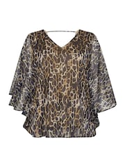 Yours Curve Black London Metallic Cape Sleeve Top - Image 6 of 6