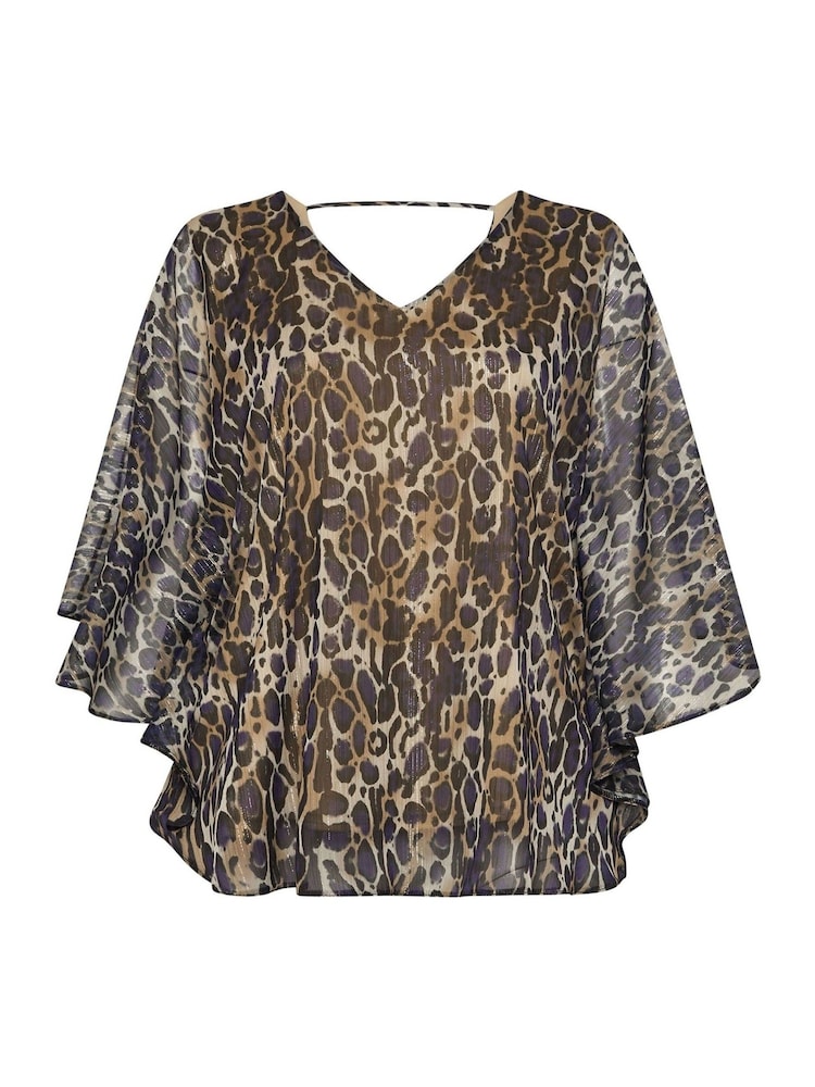 Yours Curve Black London Metallic Cape Sleeve Top - Image 6 of 6