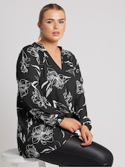 Yours Curve Black London Pleated Front Blouse - Image 1 of 5
