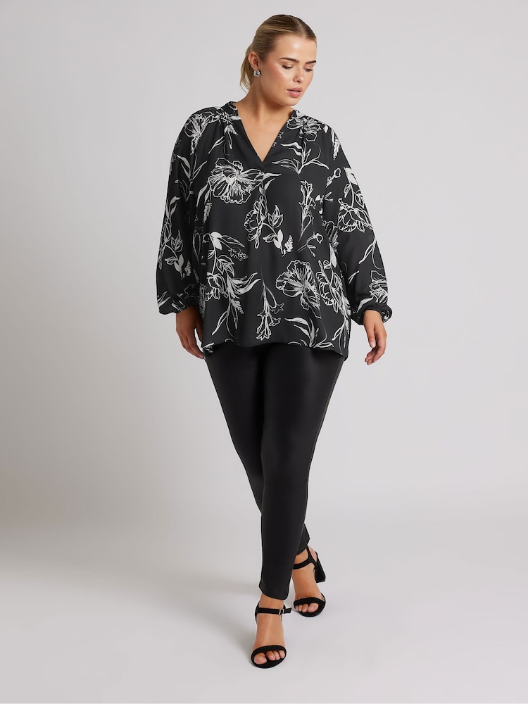 Yours Curve Black London Pleated Front Blouse - Image 2 of 5