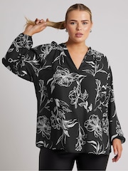 Yours Curve Black London Pleated Front Blouse - Image 4 of 5