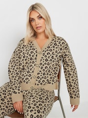 Yours Curve Natural Leopard Print Knitted Cardigan - Image 1 of 5