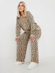 Yours Curve Natural Leopard Print Knitted Cardigan - Image 2 of 5