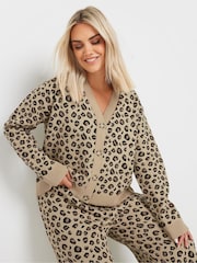 Yours Curve Natural Leopard Print Knitted Cardigan - Image 4 of 5