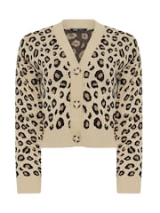 Yours Curve Natural Leopard Print Knitted Cardigan - Image 5 of 5