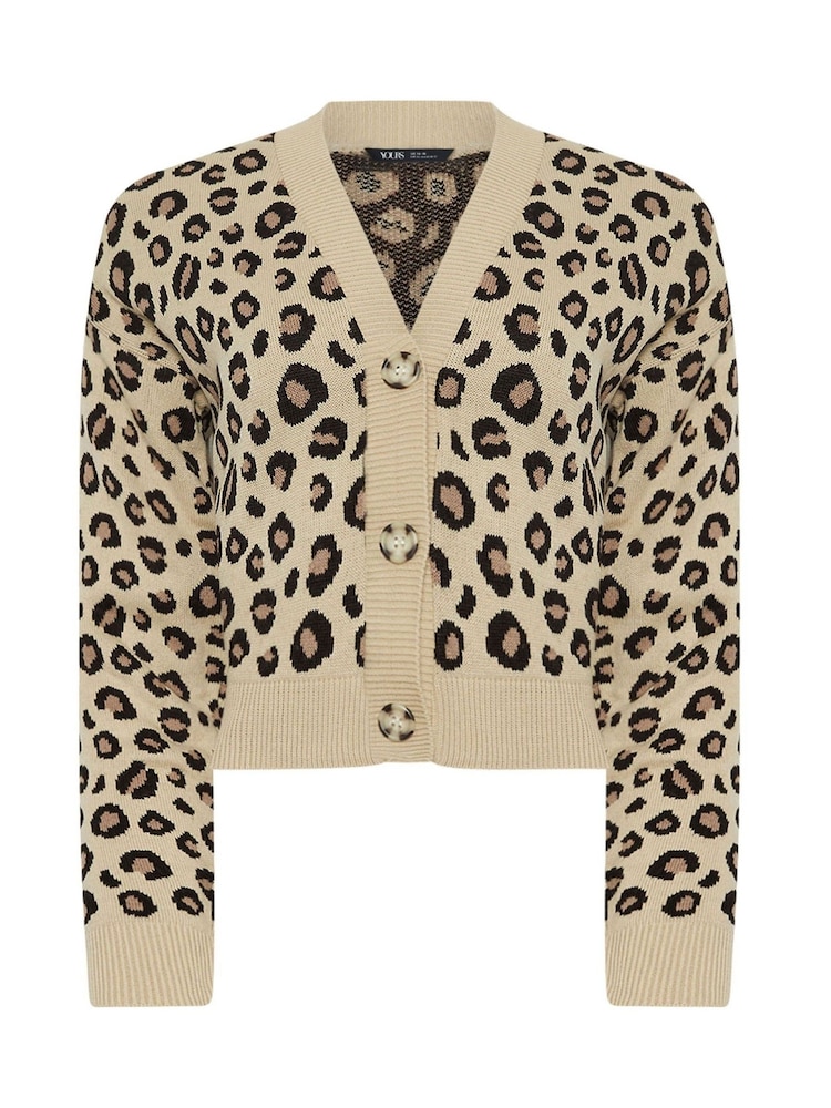 Yours Curve Natural Leopard Print Knitted Cardigan - Image 5 of 5