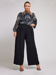 Yours Curve Blue London Metallic Bellow Sleeve Leopard Print Blouse - Image 2 of 5