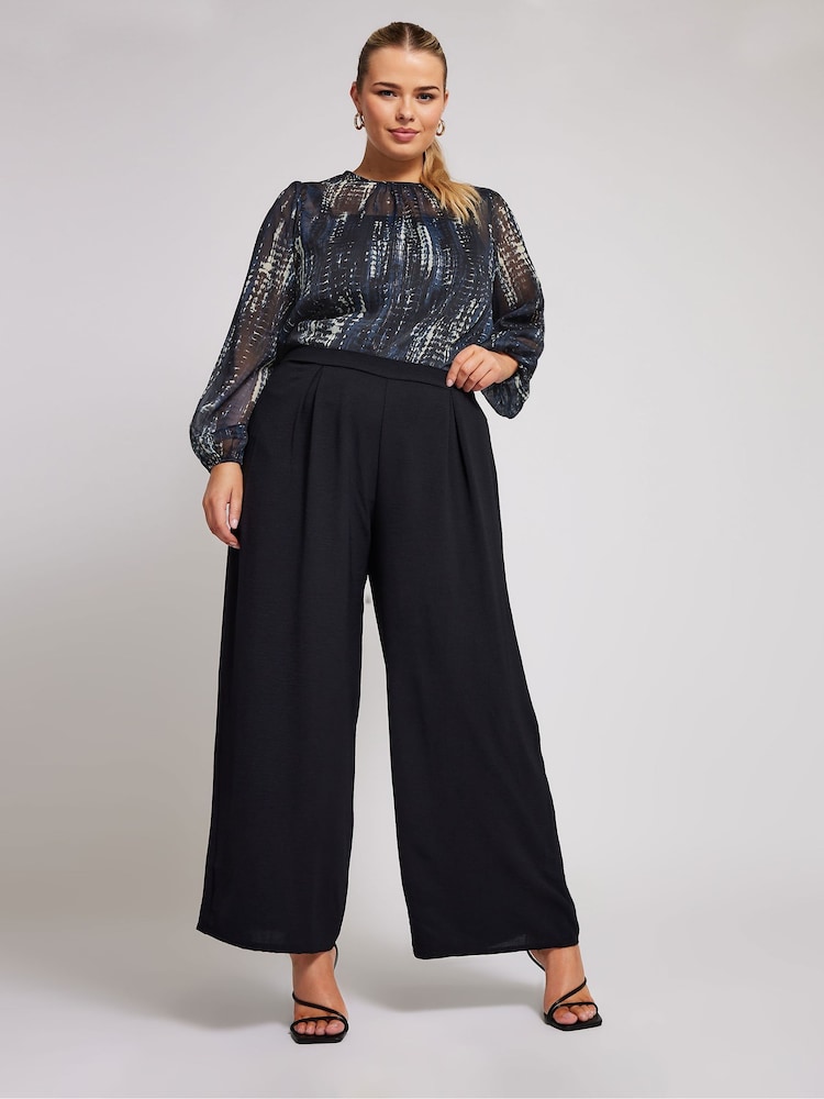 Yours Curve Blue London Metallic Bellow Sleeve Leopard Print Blouse - Image 2 of 5