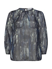 Yours Curve Blue London Metallic Bellow Sleeve Leopard Print Blouse - Image 5 of 5
